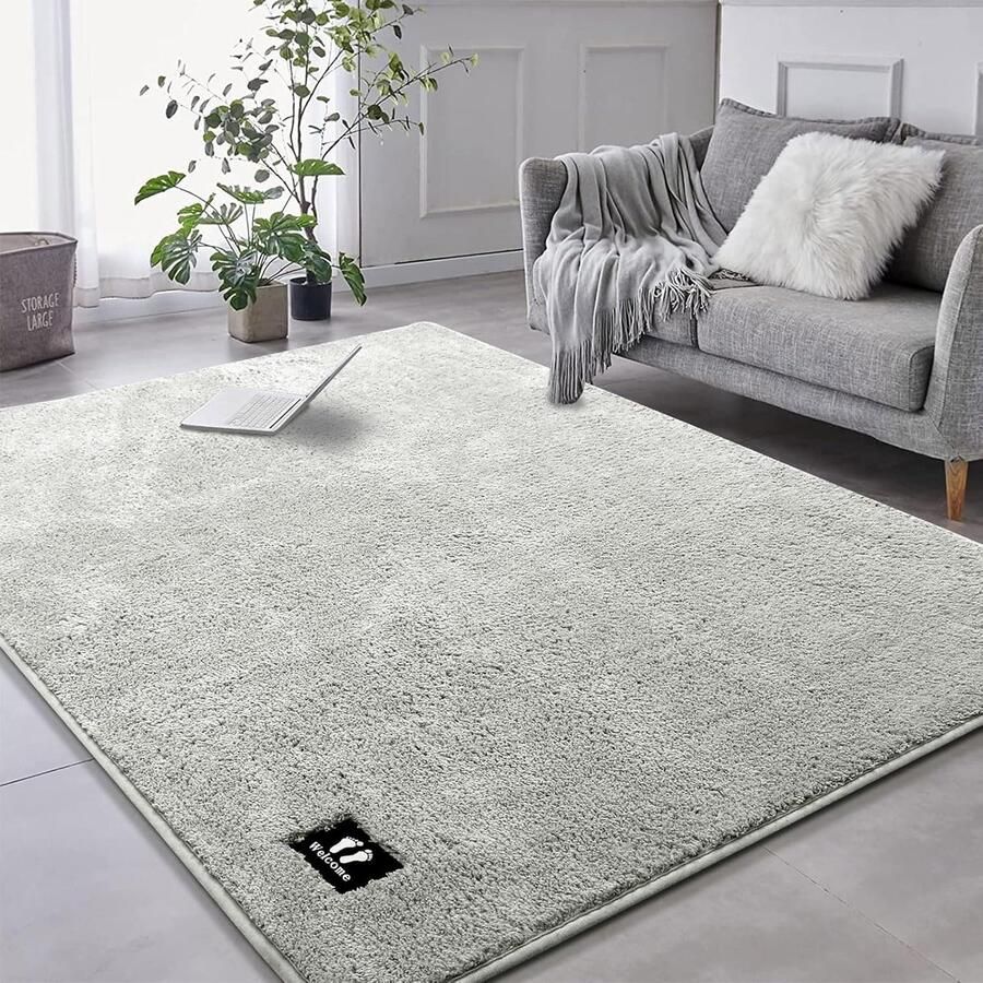 ShopHaven Vloerkleed 120x160 cm – Zacht Lichtgrijs Tapijt – Wasbaar Antislip Vloerkleed – Extra Groot Hoogpolig Kleed voor Woonkamer – Luxe Vloerkleed voor Slaapkamer Keuken Badkamer & Wasruimte – Modern Shaggy Sierkleed
