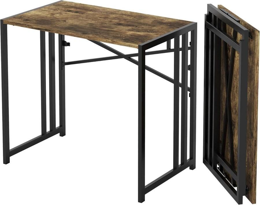 ShopHaven Vouwbare Computer Tafel 90 cm Schrijftafel Gaming Computer Tafel Kantoor Tafel zonder Montage Rustiek Bruin