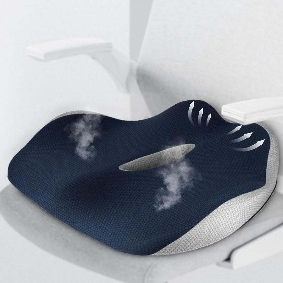 ShopHaven Orthopedisch Zitkussen Coccyx Verlichting Kussen voor Auto Bank Kantoorstoel Donkerblauw Kussen voor Zitcomfort en Pijnverlichting