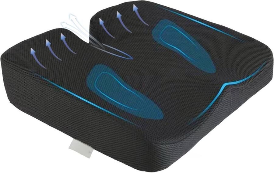 ShopHaven Zitkussen Memory Foam Versterkte Ondersteuning Coccyx Pad Dikke en Brede Zitting Comfort voor Bureaustoelen Autostoelen Eetkamerstoelen Gaming Stoelen en Rolstoelen