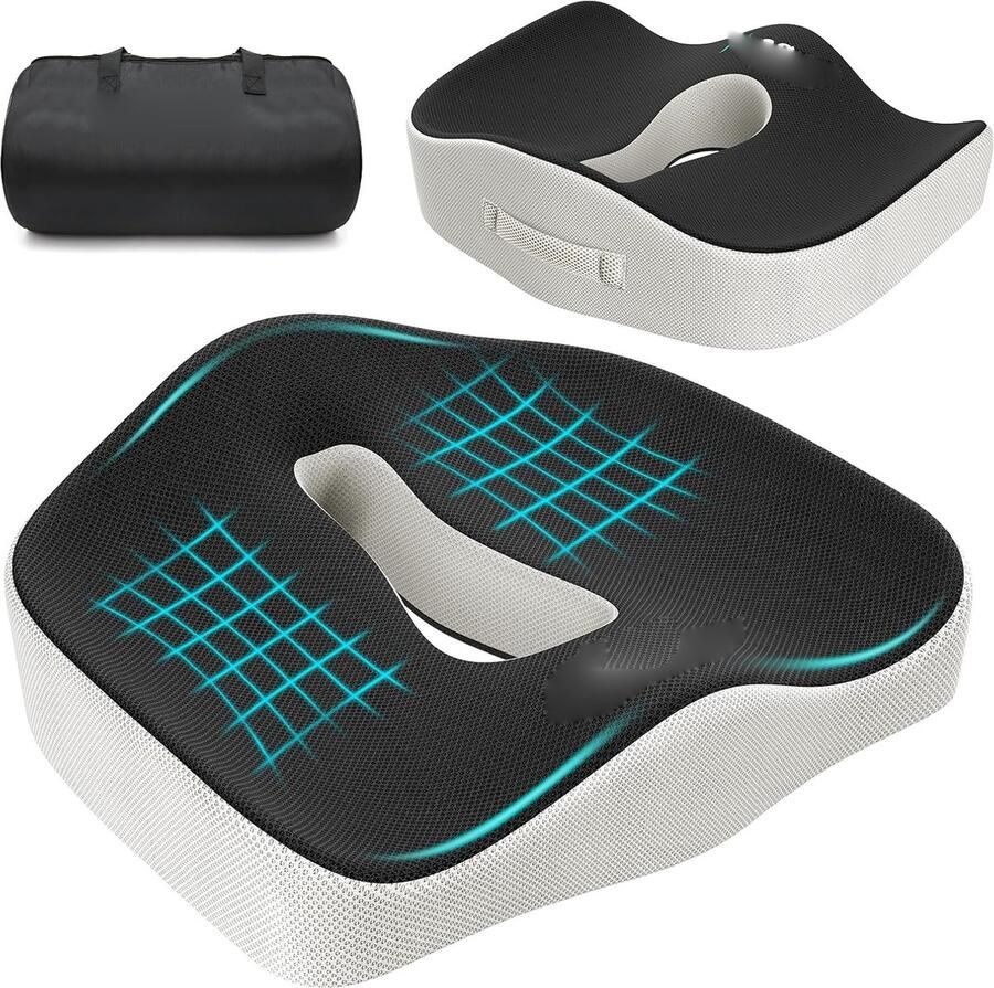 ShopHaven Orthopedisch Zitkussen XXL Memory Foam Zitkussen voor Kantoorstoel Rolstoel Ergonomisch Coccyx Kussen Vermindert Aambeien Drukzweren Heuppijn Ideaal voor Langdurig Zitten