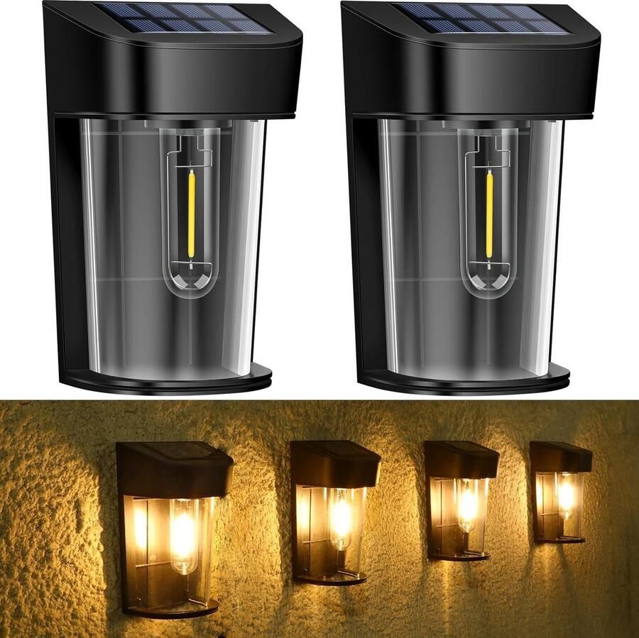 ShopHaven Zonne-energie Wandlampen Set Waterdicht Automatische Sensor LED Verlichting Warm Wit Tuinverlichting op Zonne-energie