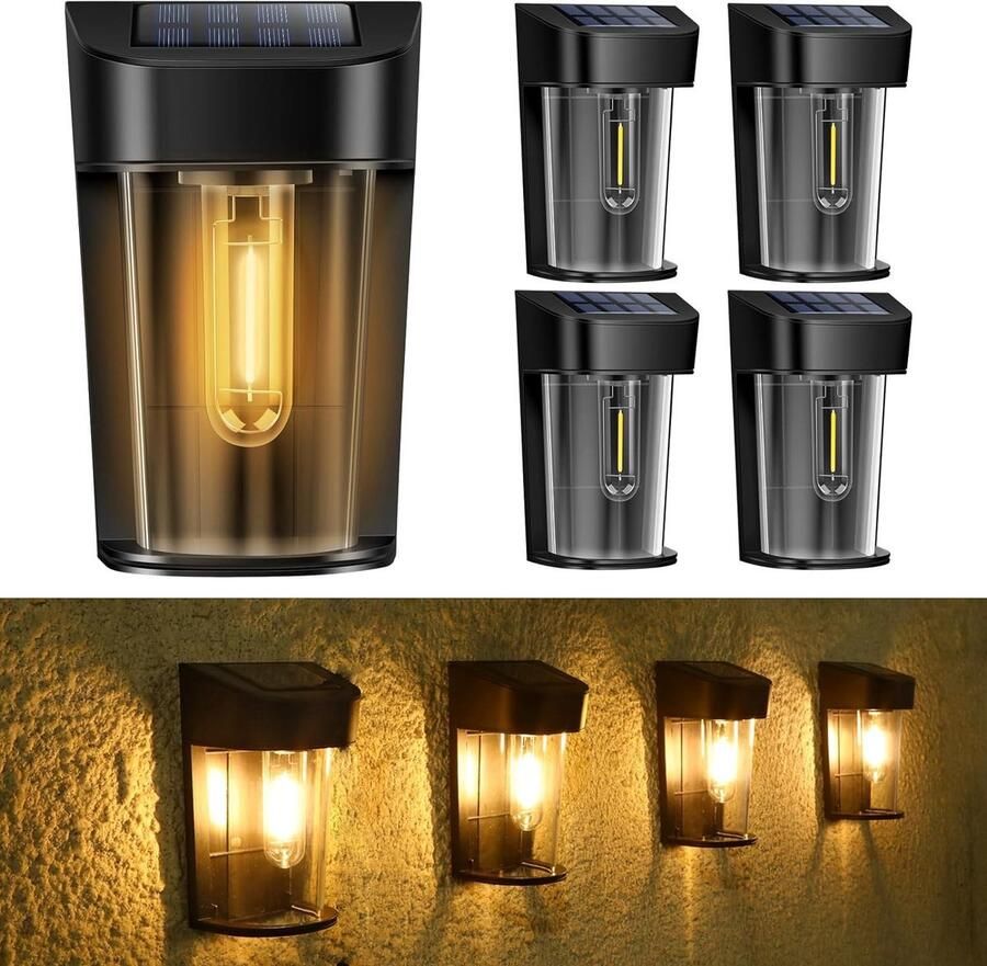 ShopHaven Zonne-energie Wandlampen Set Waterdicht Automatische Sensor LED Verlichting Warm Wit Tuinverlichting op Zonne-energie