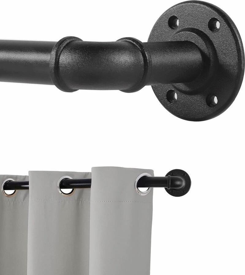 ShopHaven Zwarte Gordijnroede voor Gordijnen met Oogjes Industriële Gordijnroede Metaal Uitschuifbaar 80cm-218cm Gordijnrail voor Kamerscherm