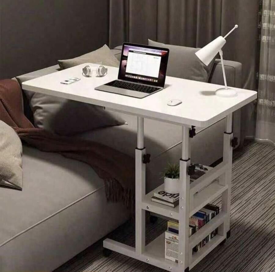 ShoppieSM Draagbaar nachtkastje bedtafel met wielen bijzettafel laptopstandaard verstelbaar Computer Bureau Slaapkamer Bureau Kleine tafel