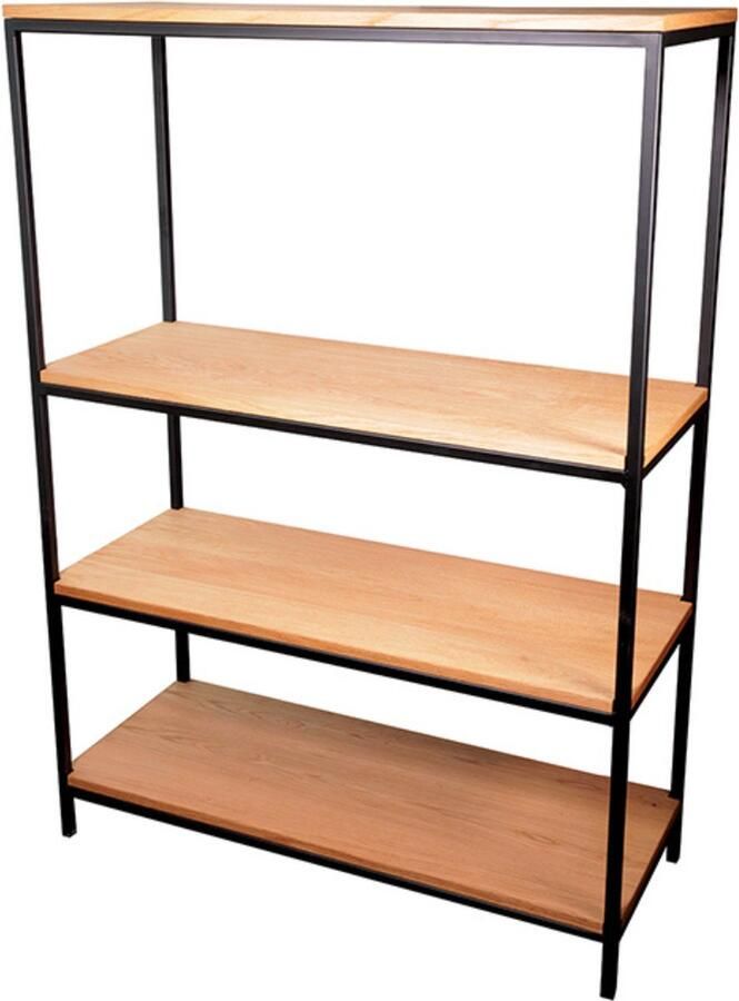 Sia Deco Boekenkast in lichtbruin hout en zwart metaal H118