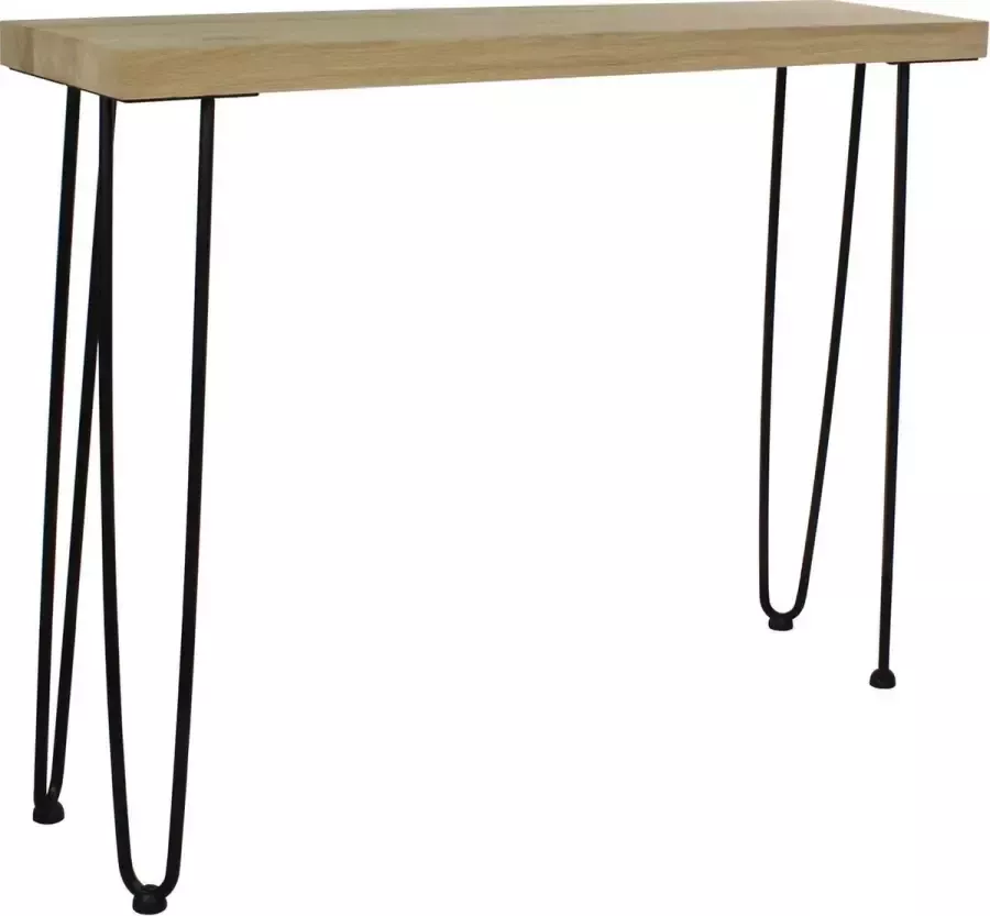 Sidetable.nl Sidetable industrieel met massief eiken 80 x 30 x 75 cm met zwarte duo hairpin poten Wandtafel Haltafel Sidetable zwart