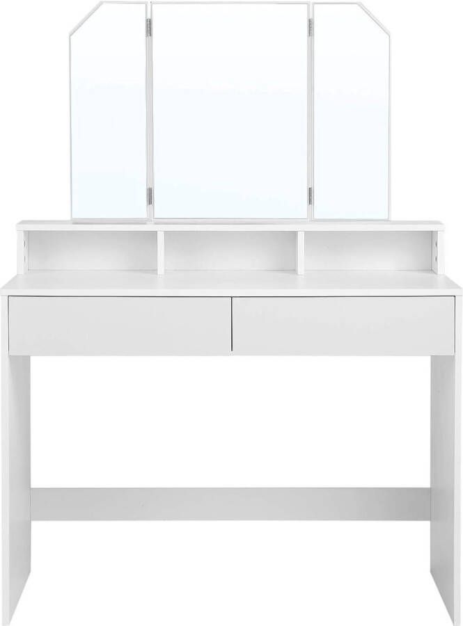 Sierra Kaptafel met opklapbare spiegel en 2 laden cosmetische tafel met 3 open compartimenten kaptafel voor make-up modern wit