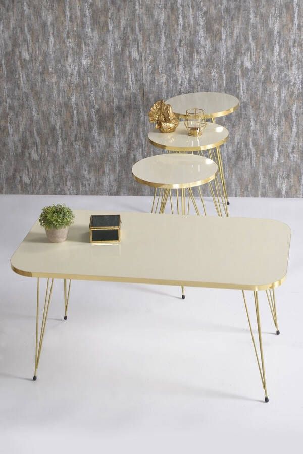 Sierra Salontafel Set Marmeren look Set van 4 Creme Luxe design Marmer Bijzettafel Sofa tafel Ovaal Woonkamer tafel Salon tafel