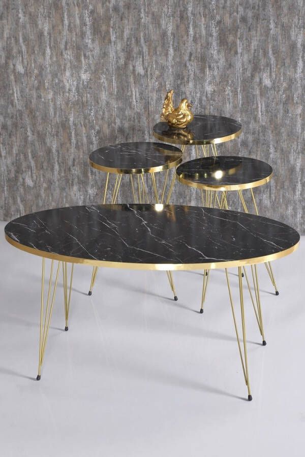 Sierra Salontafel Set Marmeren look Set van 4 Zwart Luxe design Marmer Bijzettafel Sofa tafel Ovaal Woonkamer tafel Salon tafel - Foto 2