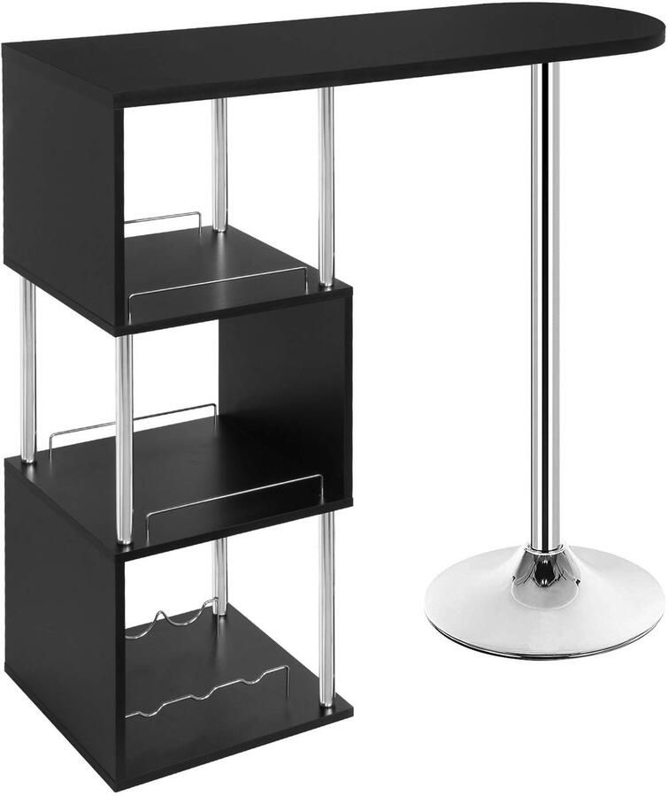 Sierra Bartafel Bistrotafel Zwart met 3 planken en flessenhouder Keukentafel 113x40x105cm in MDF en metaal BT22sz