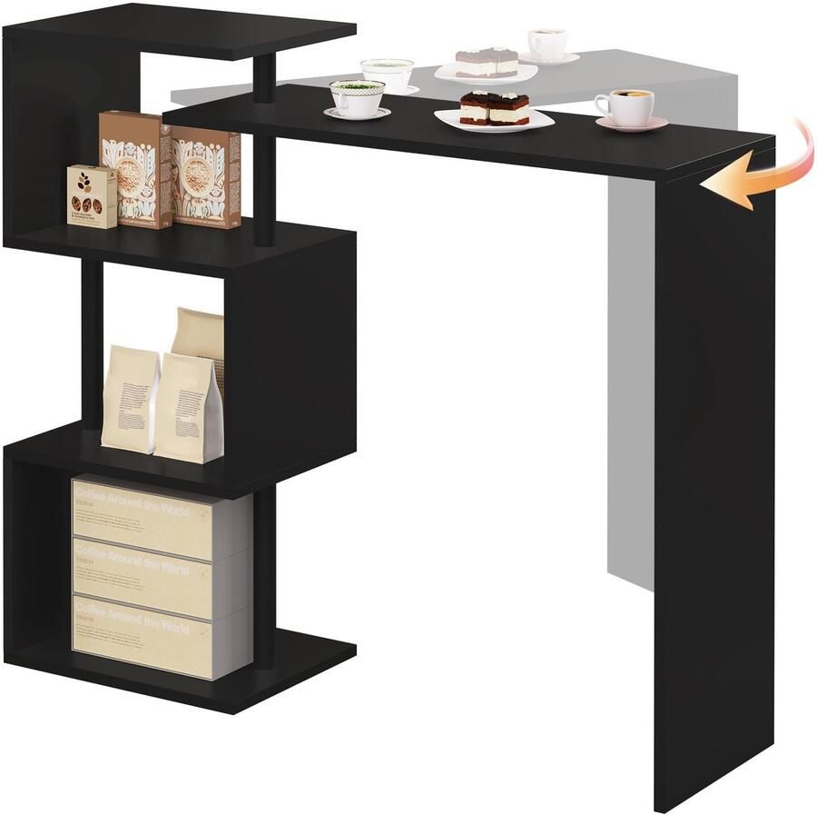 Sierra Bartafel BT27sz Bartafel Keukentafel Zwart in Spaanplaten en staal met 3 planken Countertafel Bistrotafel modern 134x38x112cm