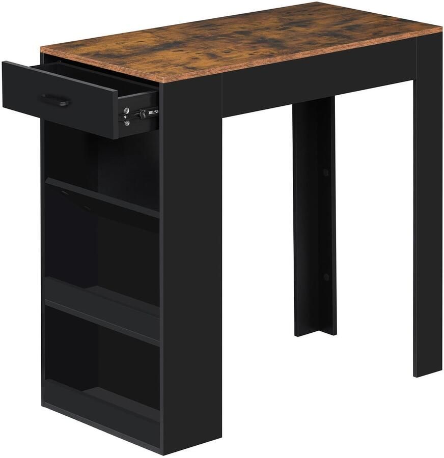 Sierra Bartafel Statafel bartafel bistrotafel met 1 lade 3 planken met wijnrek keukentafel voor bar keuken woonkamer eetkamer 100 x 100 x 50 cm rustiek bruin