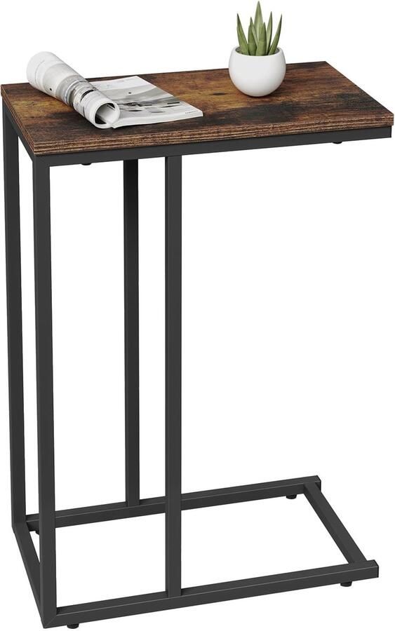 Sierra Bijzettafel Bijzettafeltje banktafel salontafel standaard tafelblad in hout rustiek bruin + zwart TSG17vbn