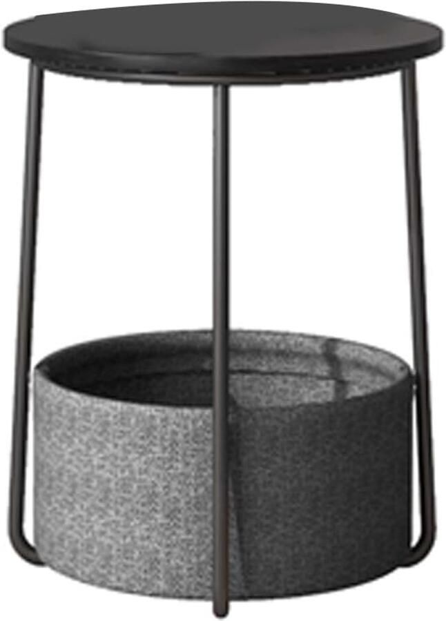 Sierra Bijzettafel Kleine ronde salontafel bijzettafel met stoffen mand opbergruimte voor woonkamer slaapkamer nachtkastje moderne stijl boszwart en leigrijs LET223B01