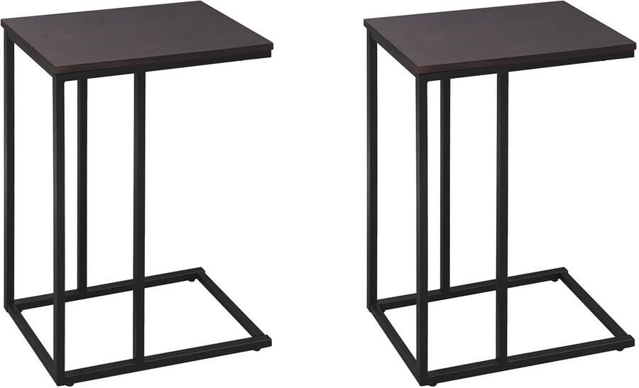 Sierra Bijzettafel koffietafel salontafel nachtkastje bedtafel of laptoptafel set van 2 45 x 25 x 63 5 cm(b x d x h) metalen frame blad van MDF donkerbeuken
