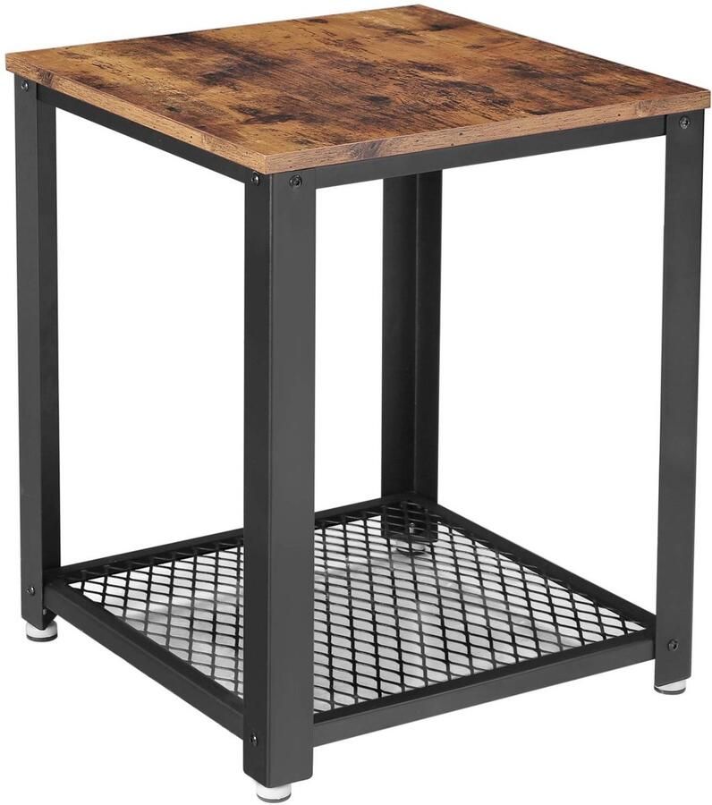 Sierra Bijzettafel LET41X Bijzettafel in industrieel design nachtkastje salontafel met roosterrek stabiel met metalen frame woonkamer slaapkamer eenvoudig te monteren used look houtlook vintage