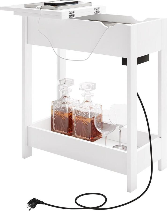 Sierra Bijzettafel nachtkastje met stopcontact banktafel salontafel kleine tafel consoletafel inklapbaar tafelblad 3 legplanken voor woonkamer slaapkamer keuken wit