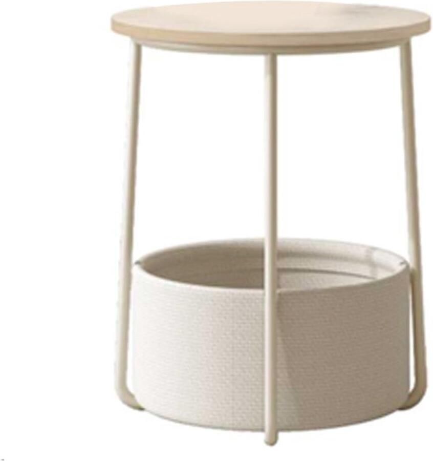 Sierra Bijzettafel ronde bijzettafel kleine tafel kleine salontafel woonkamertafel met stoffen mand opbergruimte voor woonkamer slaapkamer modern nachtkastje crèmewit LET223K67