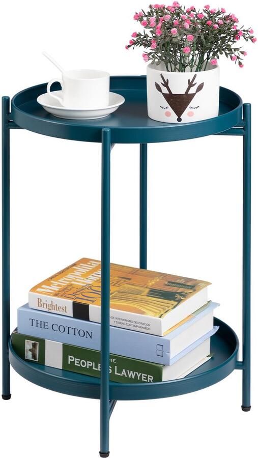 Sierra Bijzettafel Ronde Bijzettafel Metalen Bijzettafel met 2 Lagen Snacktafel Salontafel Nachtkastje Banktafel Geschikt voor Woonkamer Slaapkamer Balkon of Terras Groen Peacock