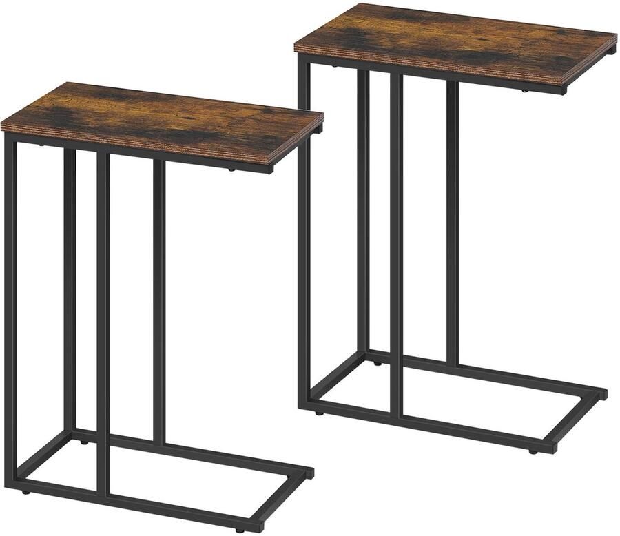 Sierra Bijzettafel Set van 2 bijzettafels voor bank salontafel tafelblad hout metaal rustiek bruin + zwart TSG17vbn-2
