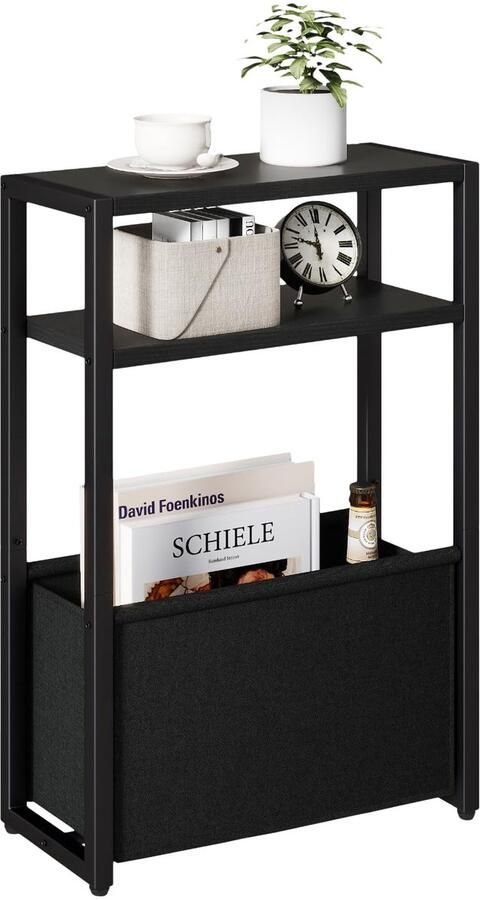 Sierra Bijzettafel TMZ009B Kleine bijzettafel 3 etages kleine bijzettafel met stoffen mand 43 x 18 5 x 65 cm moderne salontafel voor kleine ruimtes woonkamertafel slaapkamer woonkamer zwart