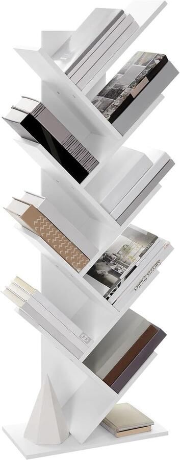 Sierra Boekenkast rek met 8 niveaus opbergkast in boomvorm voor woonkamer kantoor slaapkamer wit