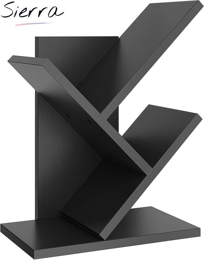 Sierra Boom Boekenplank 2-Laags Bureau Organizer Moderne houten Opbergkast voor Boeken Films Cd's Smalle Vertoningsplank voor Slaapkamer Home office Zwart