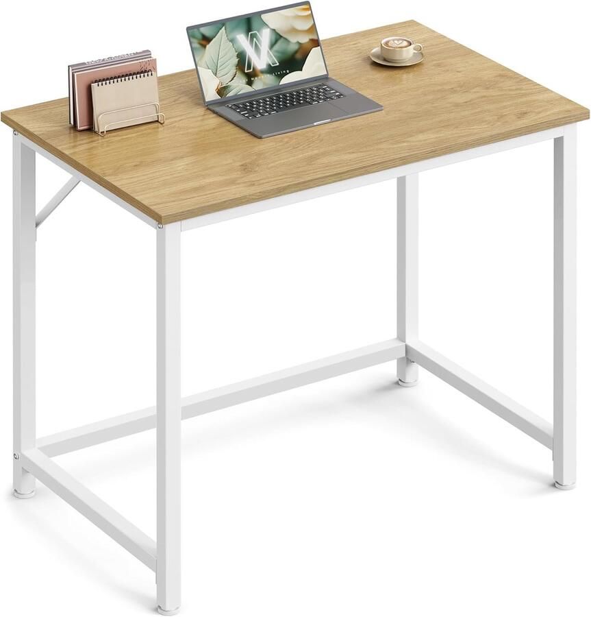 Sierra Bureau klein computerbureau kantoortafel voor studeerkamer slaapkamer 50 x 80 x 76 cm moderne stijl metalen frame natuurlijk eiken-parelwit