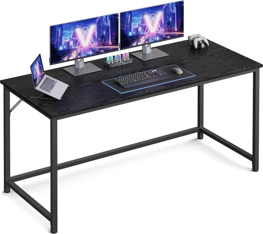 Sierra Computerbureau 135 x 60 x 76 cm voor Kantoor Slaapkamer Woonkamer Ebbenhout Zwart-Inkt Zwart