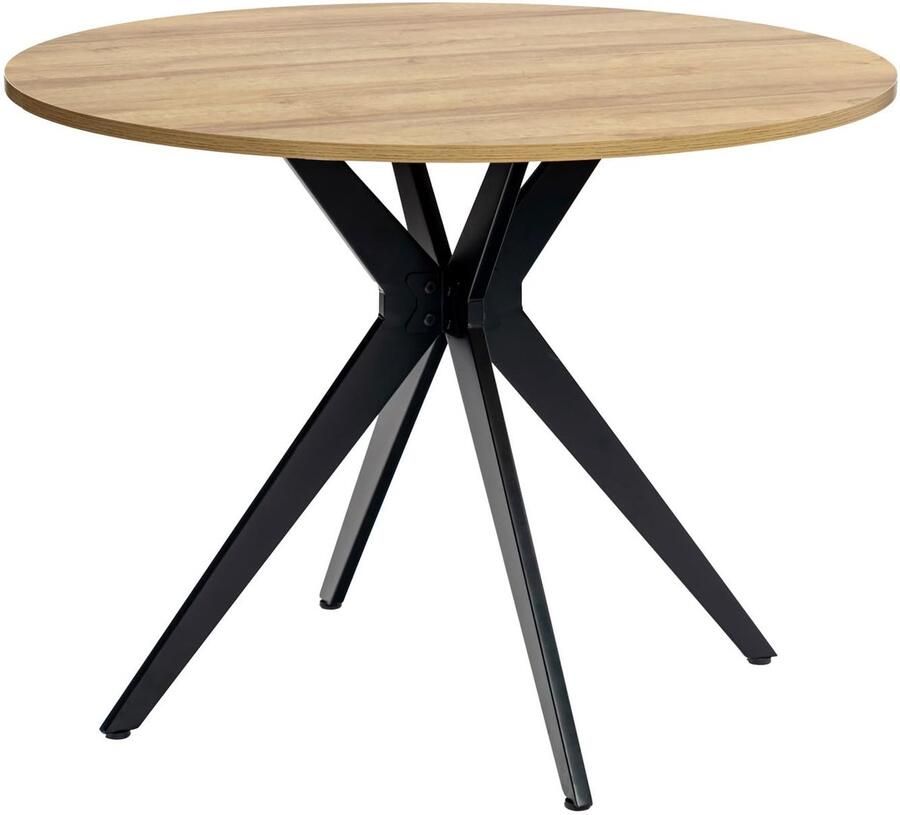 Sierra Eettafel COSY Ronde eettafel voor keuken woonkamer kantoor retrostijl voor 4 personen metalen frame eiken + zwart 100 x 100 x 75 cm