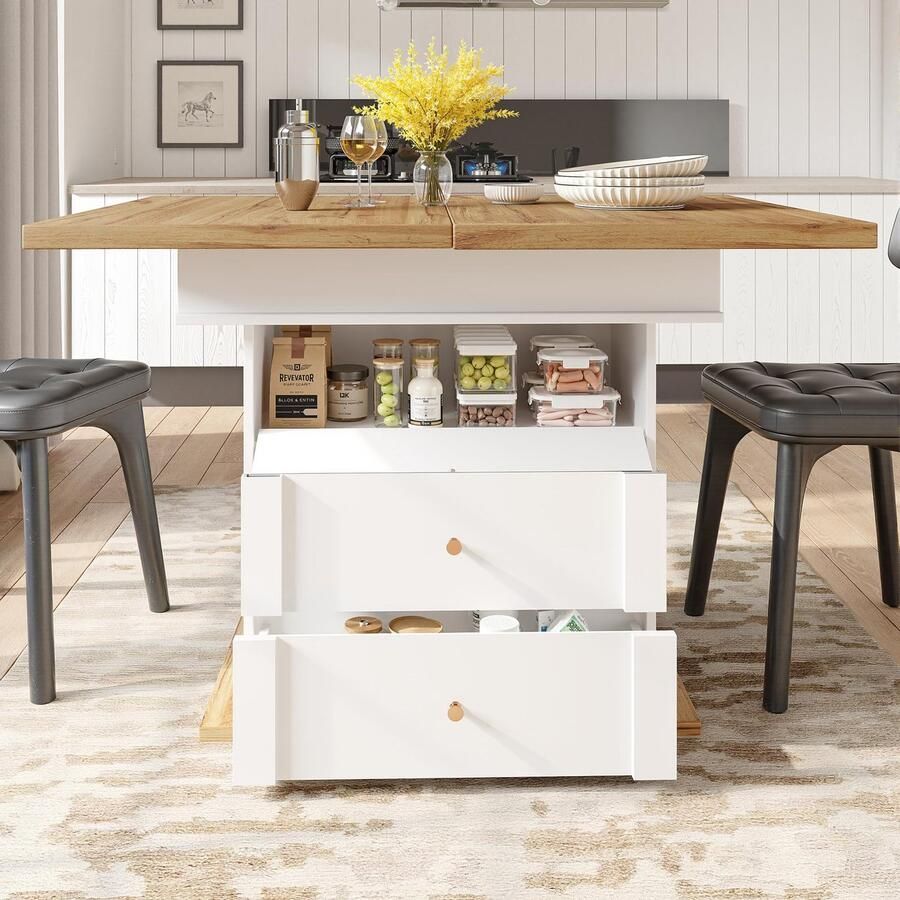 Sierra Eettafel eetkamer 110-140 x 80 cm telescopische tafel eettafel met opbergruimte voor 4-6 personen inklapbare keukentafel met drie legplanken en klapdeur eettafel voor keuken en