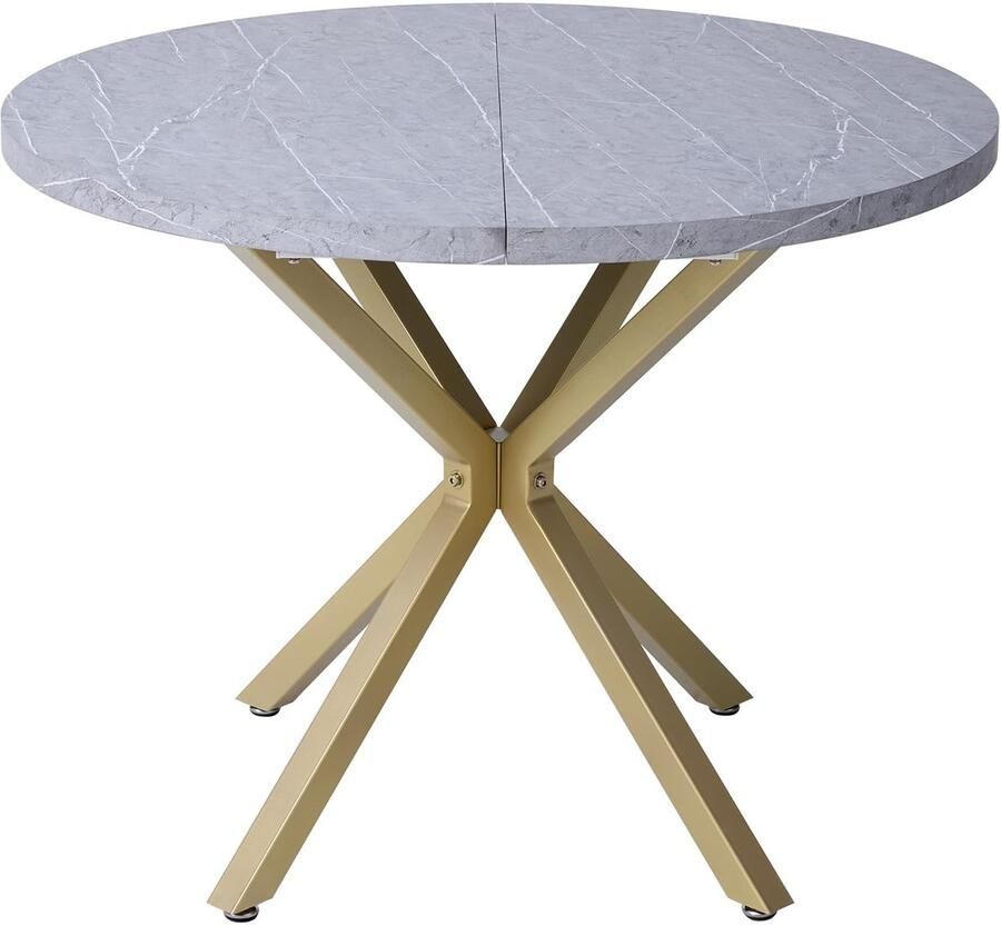 Sierra Eettafel HOME Eetkamertafels met metalen frame keukentafel voor 4-6 personen 100 cm ronde tafel voor woonkamer kantoor restaurant (grijs goud)