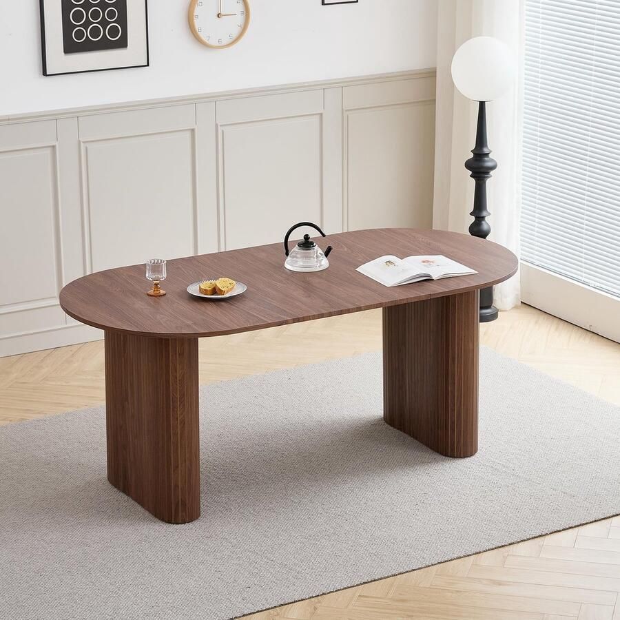 Sierra Eettafel HOME Eettafel ovaal 180 cm voor 6 tot 8 personen moderne tafel met houtnerf afwerking en robuuste elliptische poten voor keuken eetkamer en vergaderzaal (donkerbruin)