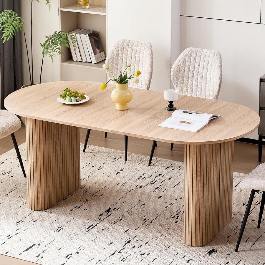 Sierra Eettafel HOME Eettafel ovaal 180 cm voor 6 tot 8 personen moderne tafel met houtnerf afwerking en robuuste elliptische poten voor keuken eetkamer en vergaderruimte (natuur)