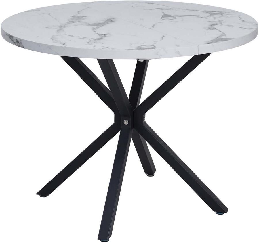 Sierra Eettafel HOME Moderne eettafel met metalen frame keukentafel voor 4-6 personen ronde tafel 100 cm voor eetkamer woonkamer kantoor restaurant (wit zwart)