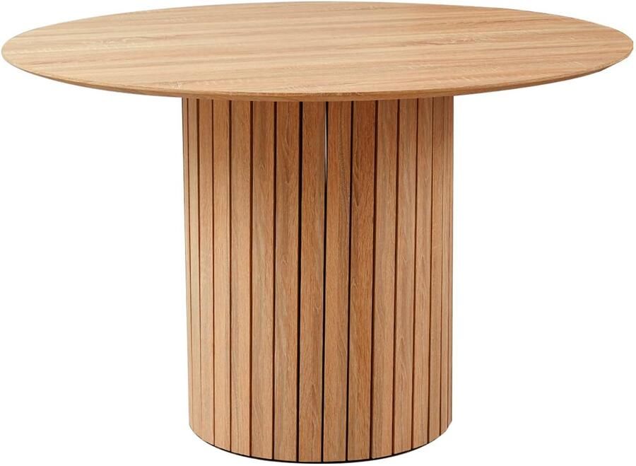 Sierra Eettafel HOME Ronde eettafel voor 6-8 personen keukentafel van MDF diameter 120 cm boerderijtafel met houten strip-zuilvoet (originele houtkleur 120 x 120 x 76 cm)