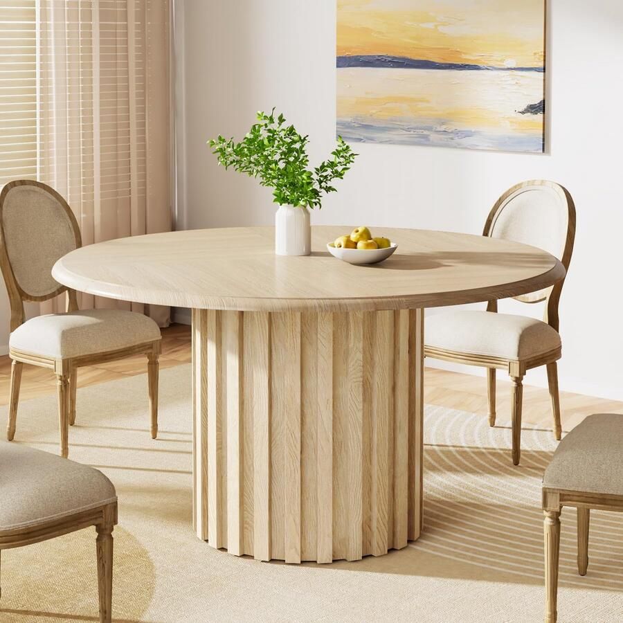 Sierra Eettafel Moderne eettafel voor 4 personen rond 120 cm oppervlak met houtstructuur voor eetkamer en woonkamer houtkleur
