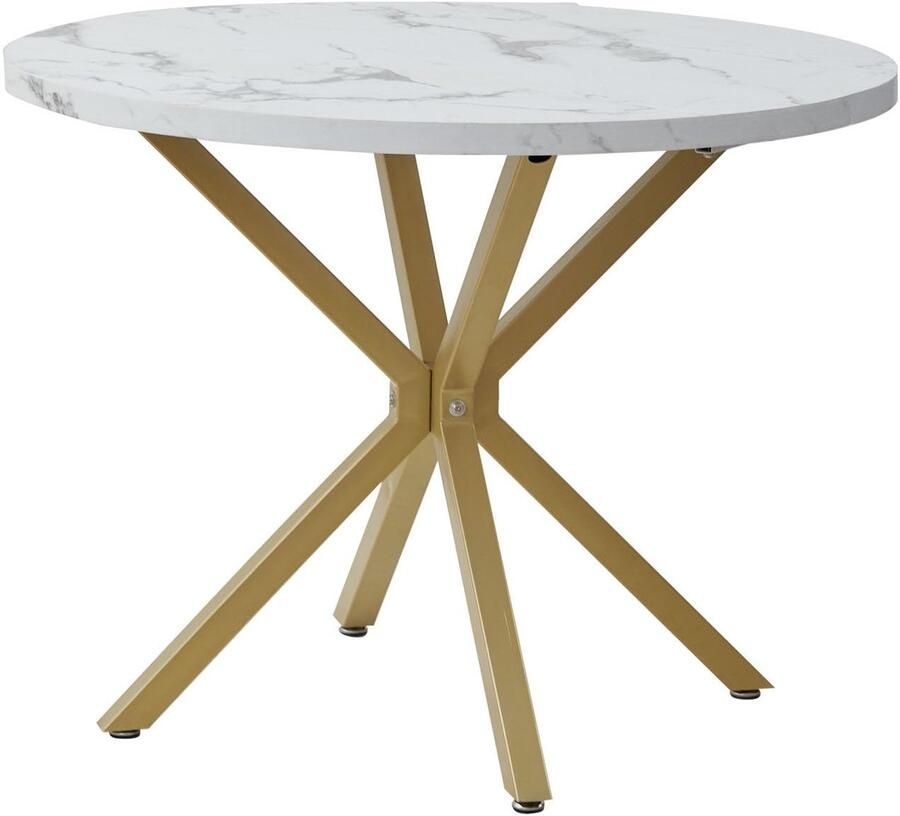 Sierra Eettafel Ronde eettafel in marmerlook moderne keukentafel met metalen poten voor eetkamer keuken woonkamer enz. (wit goud)