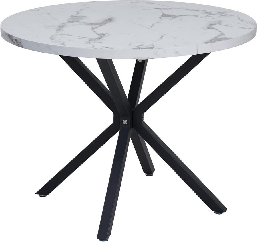 Sierra Eettafel Ronde eettafel in marmerlook moderne keukentafel met metalen poten voor eetkamer keuken woonkamer enz. (wit zwart)
