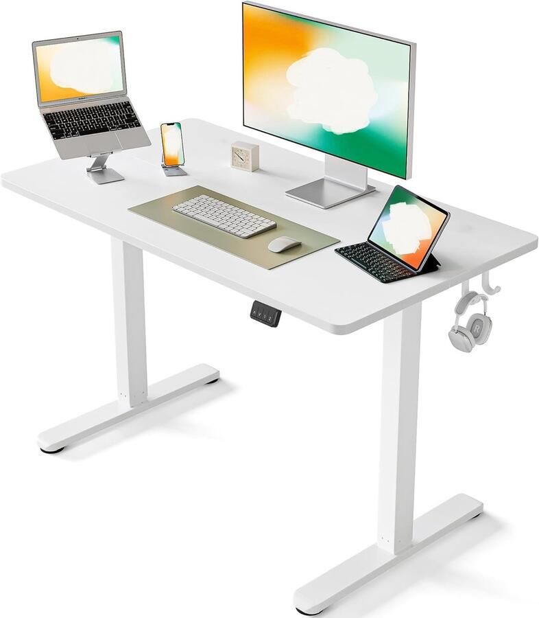 Sierra elektrisch in hoogte verstelbaar bureau sta-bureau van 100 x 60 cm met geheugencontrole en antibotsingstechnologie wit frame witte afwerking