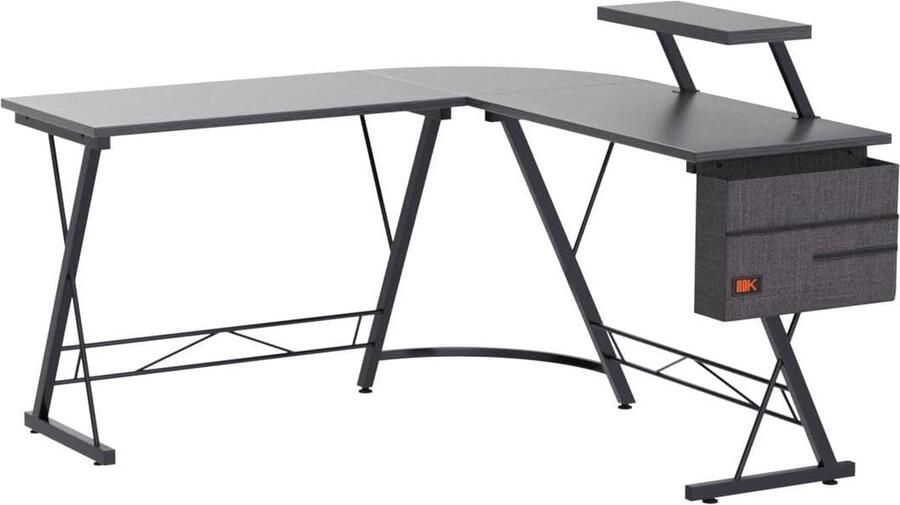 Sierra Gamebureau – L Vormig Hoekbureau – Gaming Desk – Computertafel – Duurzaam Waterproof & Krasbestendig Gaming Bureau – 128x128x96 5 cm – Game Tafel met Monitorstandaard – Eikenhout Bureaublad – Verstelbaar Werktafel – Zwart