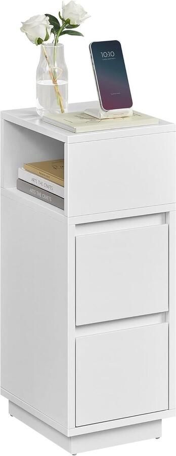 Sierra nachtkastje smal bijzettafel met 2 laden open vak flexibel links of rechts te monteren voor slaapkamer woonkamer wolkenwit
