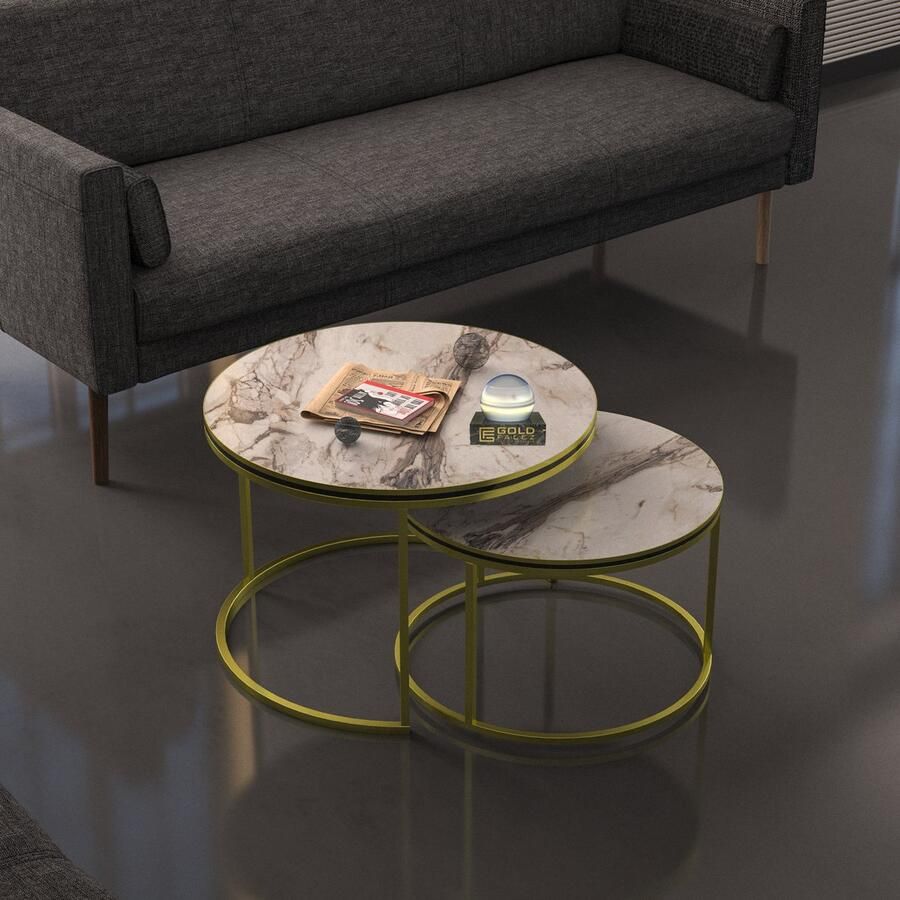 Sierra Salontafel Set Marmeren look Set van 2 Zwart Luxe design Marmer Bijzettafel Sofa tafel Ovaal Woonkamer tafel Salontafels Rond Ø70 Ø60 - Foto 2