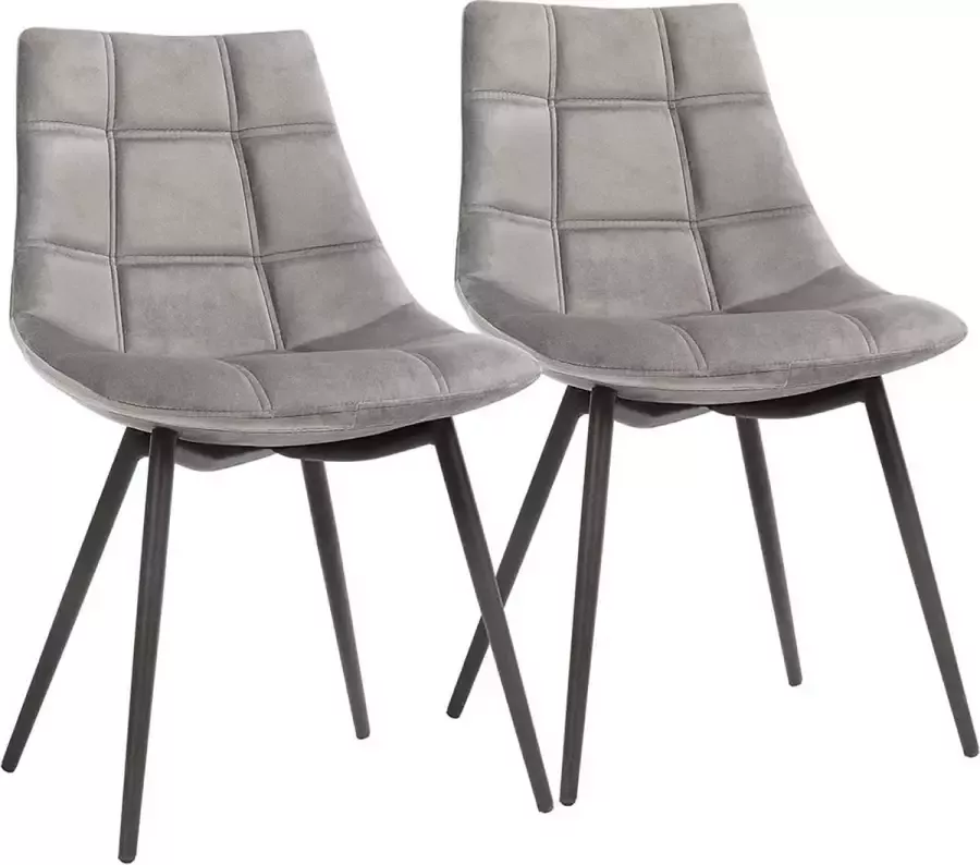 Unbranded Signature Home 5star Eetkamerstoelen set van 2 moderne keukenstoelen gestoffeerde stoelen met ijzeren poten comfortabel glad fluwelen oppervlak fauteuils grijs