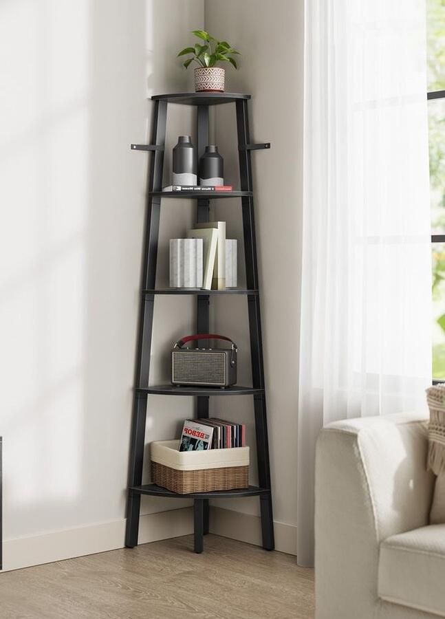 Signature Home boekenkast Hoekrek boekenkast met 5 lagen ladderrek opbergrek industrieel ontwerp met stalen frame zwart