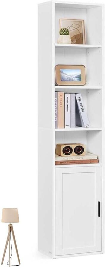 Signature Home Boekenkast kast 6-laags hoge plank staande plank met deur open opbergplank voor woonkamer thuiskantoor eetkamer wit 24 x 31 8 x 175 cm