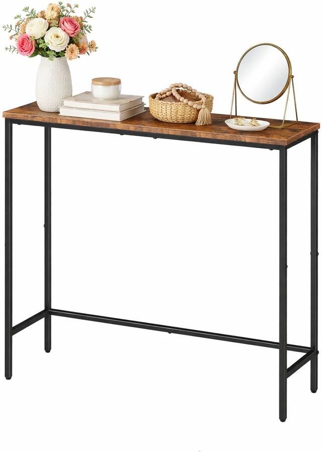 Unbranded Signature Home Bombay Consoletafel smalle consoletafel voor gang Dressoir industriële Bijzettafel compacte displaytafel banktafel voor kleine ruimtes entree woonkamer rustiek bruin 75 x 24 x 75 cm - Foto 2