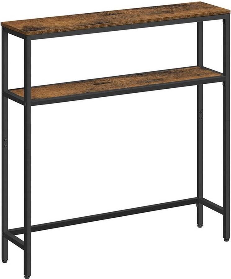 Rootz Living Rootz Vintage Console Table Entryway Table Chipboard Steel Rustic Brown Black 20cm x 80cm x 80cm Sturdy 30kg Top Load 20kg Shelf Capacity