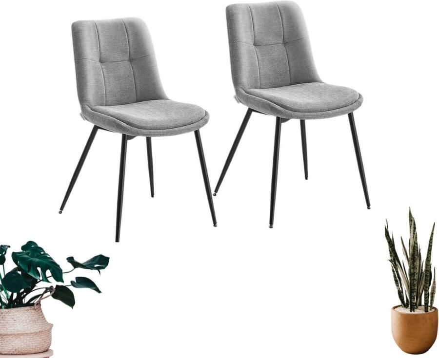 Signature Home eetkamerstoelen Set van 2 keukenstoelen dubbel kussen metalen poten modern voor eetkamer keuken duifgrijs